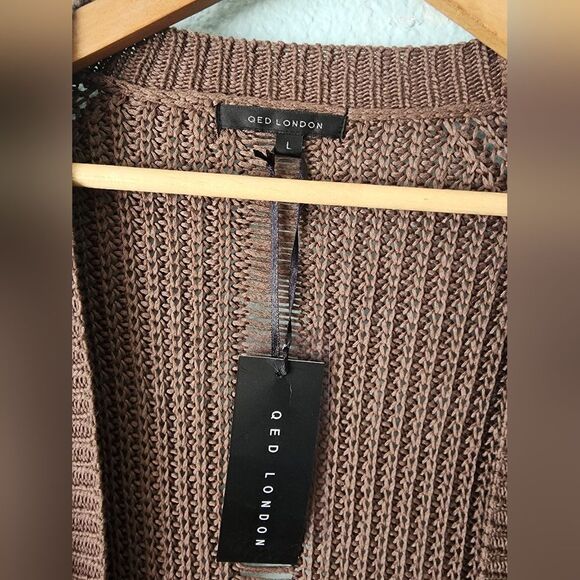 QED London Distressed Brown Long Cardigan Sweater Coastal - Picture 4 of 11
